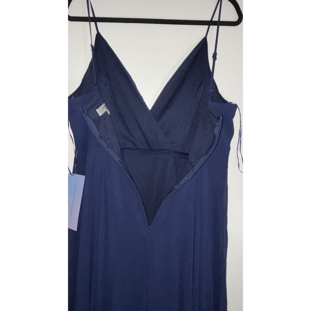 NWT Maniju Navy Maxi Dress Womens L V Neck Spaghetti Strap Formal Wedding Guest - Picture 4 of 4